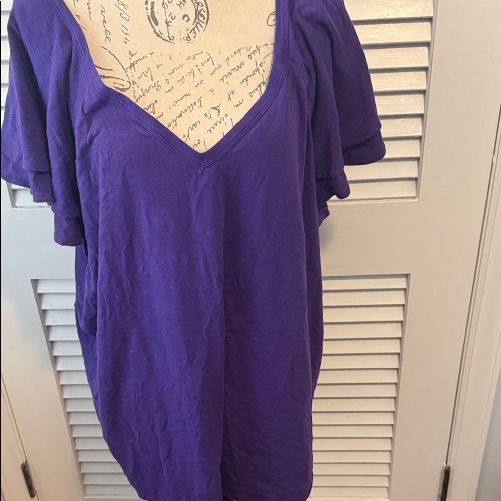 Lane Bryant Purple Flutter Sleeve V-Neck Top
